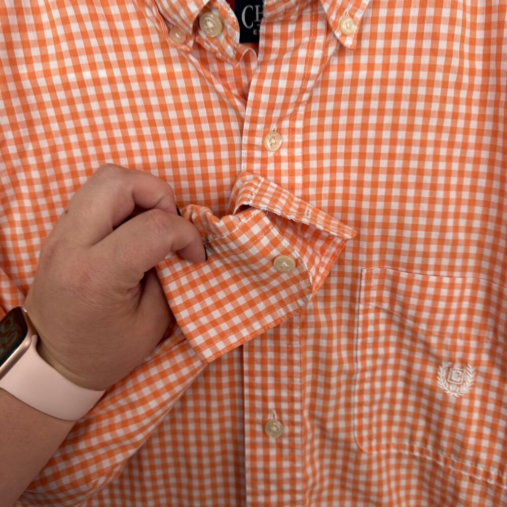 Chaps Easy Care Orange & White Gingham Button Down Shirt Men's Size Small - Picture 2 of 6